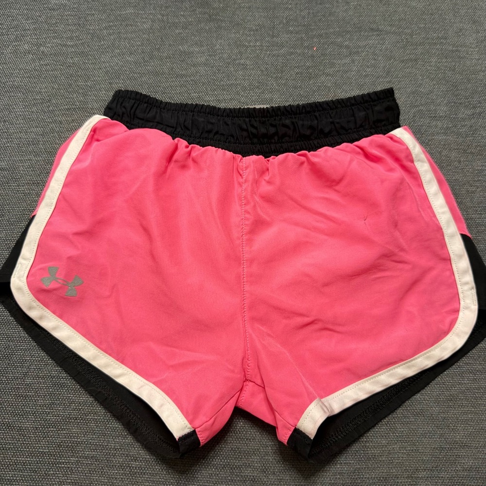 Under Armour Girls Pink Black Running Athletic Shorts with Liner 3T